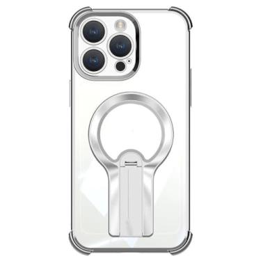 Imagem de Capa magnética dobrável com suporte oculto e rotação 360° para iPhone 11, 12, 13, 14, 15, 16 Pro Max Plus (para iPhone 16/prata)