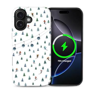 Imagem de casesok Capa para iPhone 16, compatível com MagSafe, capa rígida de camada dupla + capa de silicone, proteção total à prova de choque para iPhone 16 - Resort de esqui, férias de inverno