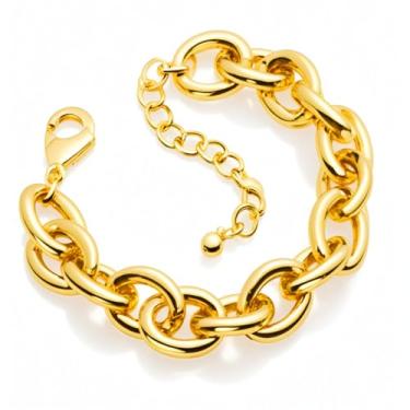 Imagem de Amoina Pulseira feminina banhada a ouro 14 K, grossa, grossa, grande, joia ousada e elegante, Medium, Ouro amarelo, Sem Pedra Preciosa