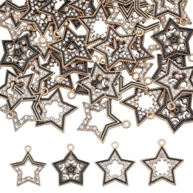 Imagem de 1 caixa, 40 peças, 4 estilos, pingentes de estrela dourada, pentagrama, esmaltado, preto, cinco pontas, liga de strass, pingente mágico para fazer joias, pingentes, colares, pulseiras, brincos