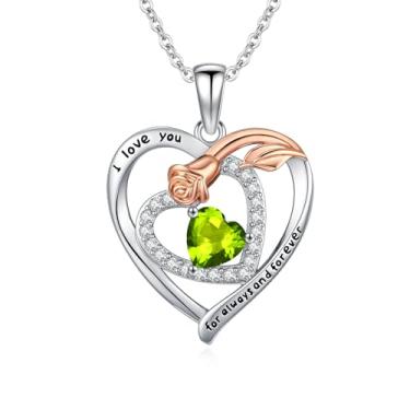 Imagem de WYDDO Colar de pedra de nascimento para mulheres, colar de aniversário com pingente de flor de rosa para mãe, joia de nascimento de mães, presente de aniversário de Natal para esposa e namorada, Base