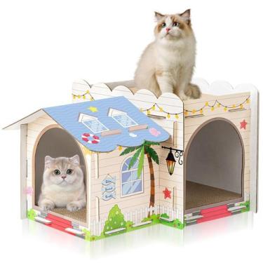 Imagem de Villa de papelão de dois andares Cat House Lineshading 45x27x30cm