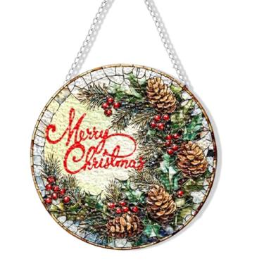Imagem de Apanhador de sol colorido para pendurar janela de vitral feliz natal com design de padrão de planta, enfeite de vidro transparente premium para ambientes internos e externos, casa, jardim, estufa