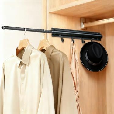 Imagem de NiYuxia Vara de manobrista de 30,5 cm para armário – Vara de manobrista deslizante para fora, resistente com 4 ganchos, para pendurar roupas/chapéus/cintos e organização de armário/lavanderia – preta