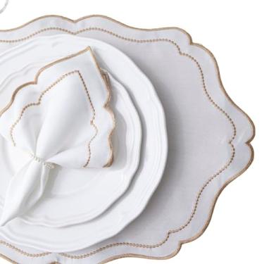 Imagem de Linha Realeza Jogo Americano e Guardanapo, com Bordado Dourado, 12 Peças 6 Lugares, 50x35cm, Mesa Posta Sousplat (Marfim)