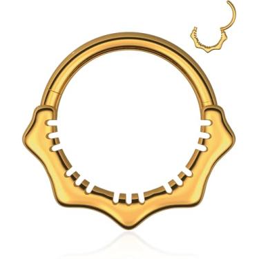 Imagem de Anéis de septo de 16 g para mulheres - Anéis de septo de ouro 16 g Clicker Joia de Piercing de Aço Cirúrgico, Delicada Flor Nariz Clicker Ring, Cute Small Nose Ring Hoop Clickers, Unique Daith