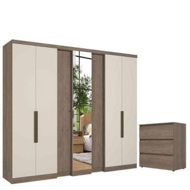 Imagem de Guarda Roupa Casal Selecto Glass 7 Portas Rustic Off White E Cômoda Ga