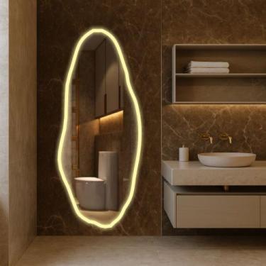 Imagem de Espelho LED Jateado Organico Com Borda Infinita Bivolt Decoração De Lu