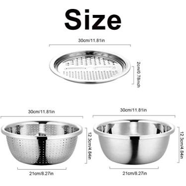 Imagem de GLOGLOW Ralador de Cozinha de Aço Inoxidável da Bacia da Peneira, Escorredor Multifuncional para Queijos, Legumes e Arroz 28cm para Cozinheiros Domésticos (4)