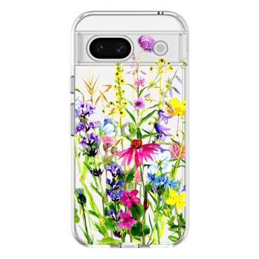 Imagem de xoniery Capa transparente não amarelada compatível com Google Pixel 8A com estampa floral fofa, proteção à prova de choque de luxo para Google Pixel 8A capa floral para mulheres e meninas - colorida