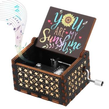 Imagem de Caixa de música com manivela de madeira pintada de preto com You Are M
