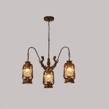 Imagem de Lustre retrô americano com LED, estilo industrial, criativo e moderno, ideal para sala de estar, restaurante, quarto, casa de campo, loft, loja de roupas, lan house, bar, luminária pendente