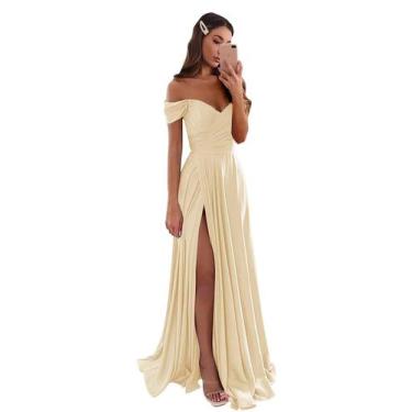 Imagem de Vestido de baile GODCUN Off Shoulder, cetim, evasê, champanhe