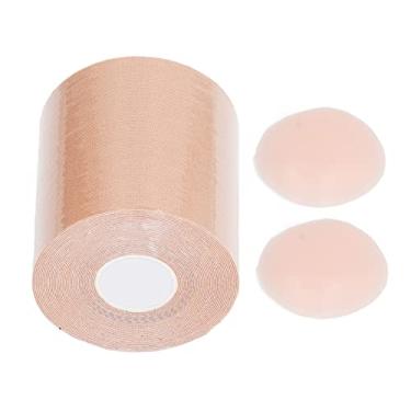 Imagem de Fita adesiva para levantar os seios, à prova de suor, respirável, oculta, adesiva, para vestido sem alças, algodão, silicone, 7,5 cm de largura, 1 rolo e 2 capas de mamilo