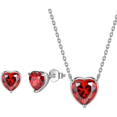 Imagem de Conjunto Colar Prata 950 + Par Brincos Coração Zircônia Kit - jewelery