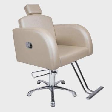 Imagem de Cadeira Hidráulica Destak Reclinável Para Salão Bege Acetinado - movei
