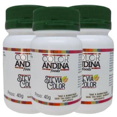 Imagem de Kit 3 x Adoçante Stevia Color Andina 100% Natural Em Pó Pote 40g Sem S