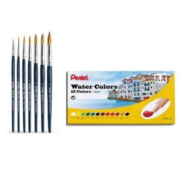 Imagem de Kit Aquarela Pentel 12 HTP e 7 Pinceis Redondo Giotto Taklon