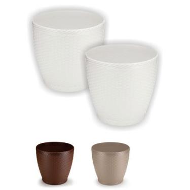 Imagem de Cachepos Rattan Pequeno Redondo Kit 2 Unidades Vaso Lirio Orquidea - A