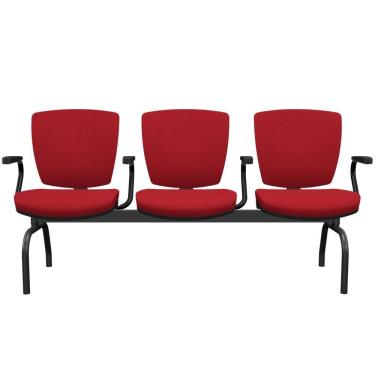 Imagem de Cadeira Longarina 3 Lugares Aeroporto Recepção Preto Baixa Flexi P03 Poliéster Vermelho - Lyam