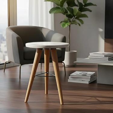 Imagem de Banco Banquinho 30cm Mdf Palito Inclinado Suporte Triangular Cor Preto ou Branco (BRANCO)