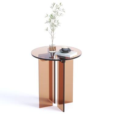 Imagem de Klippehop Mesa de centro pequena de acrílico, mesa de canto redonda, mesa de cabeceira minimalista, mesas laterais, sala de estar, quarto, escritório, decoração de casa, marrom