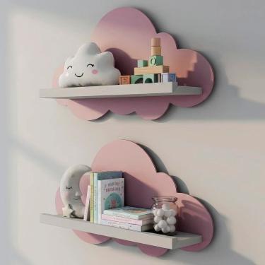 Imagem de Kit 2 Prateleiras para Quarto Infantil Nuvem branco / rosa
