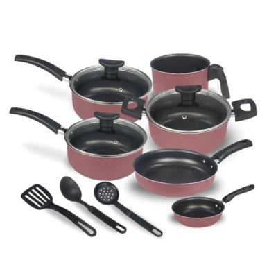 Imagem de Jogo de Panelas 9 Pçs Teflon Tampas Vidro Antiaderente Varias Cores - 