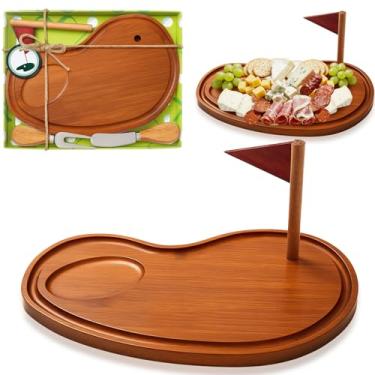 Imagem de Ziliny Conjunto de presente de tábua de queijo de golfe, prêmios de lembrancinha de festa de golfe, placa de madeira de charcutaria com facas e caixa, presente de dia dos pais para o papai vovô jogo