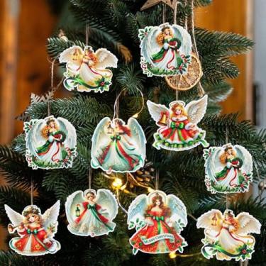 Imagem de 12 peças/conjunto de enfeite decorativo de anjo de Natal para pendurar janela de casa festiva decoração de decoração de árvore de Natal acessórios para pendurar 8 x 8 cm