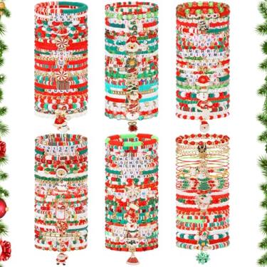 Imagem de Huquary 200 pulseiras femininas empilháveis da amizade pulseira elástica com contas em camadas elásticas em camadas grandes joias presentes para mulheres lembrancinhas de festa (Natal-b)