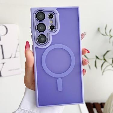 Imagem de MVVKKY Capa protetora de lente translúcida fosca à prova de choque para Samsung S24Plus com capa magnética para carregamento sem fio (para Samsung S24Plus/roxo claro)