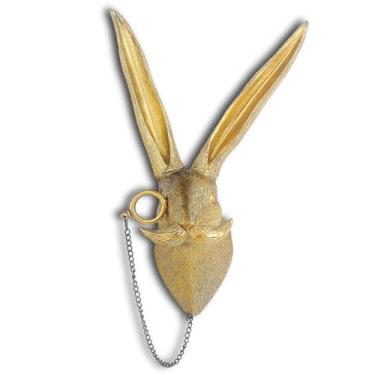 Imagem de Juedawyal Gancho de parede dourado com cabeça de coelho cavalheiro com monóculo e bigode, cabide de casaco decorativo de animais vintage para entrada, casa de fazenda vitoriana exclusiva, ferragens de