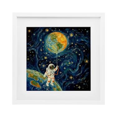 Imagem de Stupell Industries Impressão emoldurada Astronaut with Earth Balloon Black Under Glass, design by Angie Hawke, 13 x 13