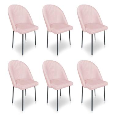 Imagem de Kit 6 Cadeiras Poltrona De Jantar Ariel Suede Rosa Bebê Pés De Ferro Preto - Pallazio