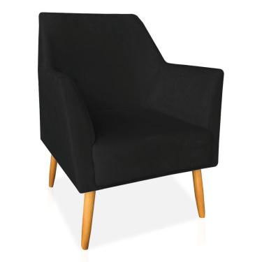 Imagem de Poltrona Decorativa Julia Veludo Preto Pés Palito Castanho