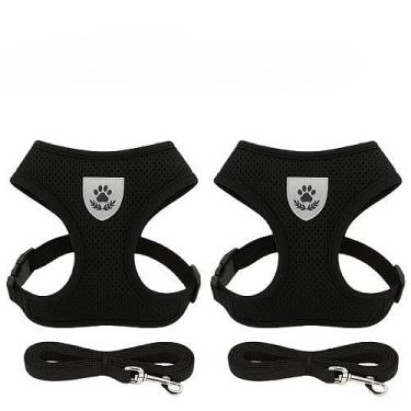 Imagem de Coleira de Malha Flexível com Colete Peitoral Ajustável para Cão Cachorro Gato Animais (2 unidades - Preta,G)