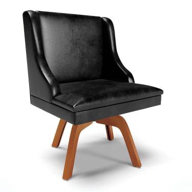 Imagem de Cadeira Estofada Para Sala De Jantar Base Giratória De Madeira Lia Sintético Premium Preto - Ibiza