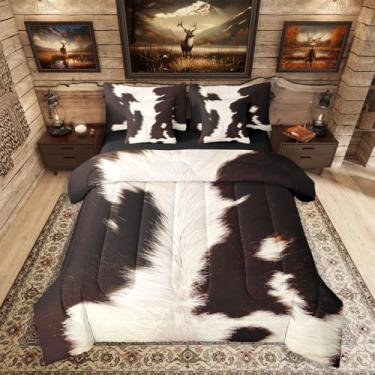 Imagem de Erosebridal Jogo de cama solteiro com estampa de vaca, 7 peças, para meninos, ocidentais, de couro bovino em uma bolsa para crianças, adolescentes e adultos, conjunto de edredom com lençol rústico de