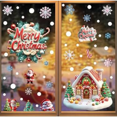 Imagem de Decoração de Natal, adesivos de janela de Natal, adesivos de janela de floco de neve, decalques com rena de boneco de neve de Papai Noel, decorações de Natal em PVC, adesivos para decoração de festas