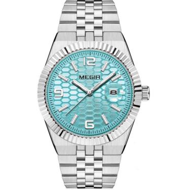 Imagem de Relógio Masculino Pulseira De Aço Inoxidável Quartzo à Prova D´agua Casual Azul Prata