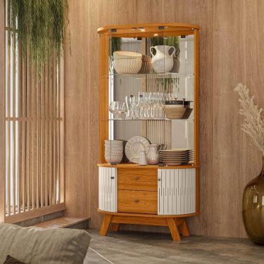 Imagem de Cristaleira De Vidro Com Led 91cm Sala De Jantar Zunari M20 - D'rossi Cinamomo E Off White