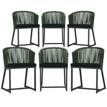 Imagem de 6 Cadeiras De Jantar área Noronha Preta E12 Trama  Verde