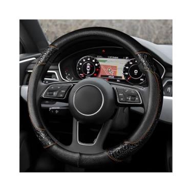 Imagem de NYTKL Capa de couro para volante de carro, padrão de crocodilo, antiderrapante com grão rosa, protetor de volante universal para quatro estações para carros, caminhões, SUVs (preto e preto)