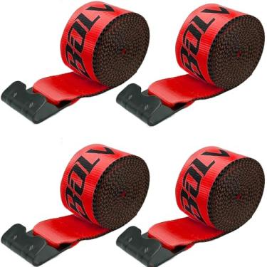 Imagem de Bolvixor Pacote com 4 correias de guincho de 10 cm x 30 pés com ganchos planos, tiras de amarração resistentes de resistência à ruptura de 7,348 kg para caminhões de mesa, trailers, controle de carga