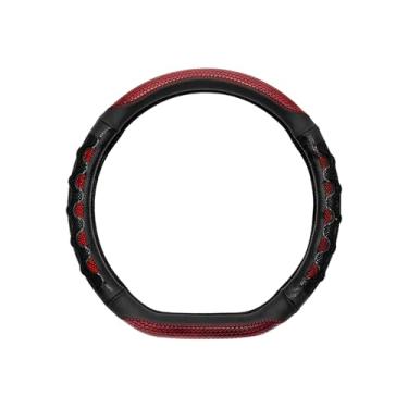 Imagem de HQRNYP Capa de volante de carro, capa de volante em forma de D, protetor de veículo de couro antiderrapante de 38 cm com favo de mel 3D, acessórios de proteção interna de carro para caminhão SUV Sedan