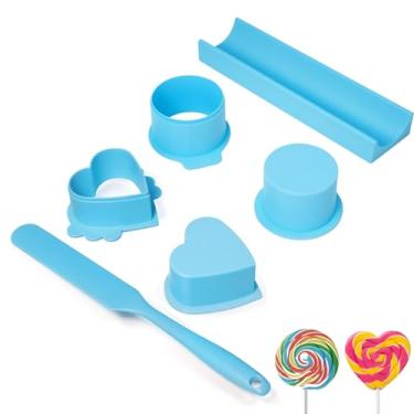 Imagem de DTLLCZP Conjunto de cortador de molde pop de bolo – inclui empurrador circular de 5 cm, bandeja de 22 cm, molde de coração e faca de silicone, kit de cozimento para casa, aniversários, casamentos