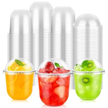 Imagem de tchrules Copos de plástico transparente de 350 ml, copos de parfait de sobremesa com tampas de cúpula, copos de sobremesa descartáveis para pudim de iogurte, gelatina, mousse, café, smoothie, bolha