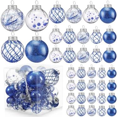 Imagem de Civaner Conjunto de 43 peças de enfeites de bolas transparentes de Natal azuis de plástico à prova de estilhaçamento com glitter decorativo bolas de Natal com 5 estilos de pelúcia em 4 tamanhos para