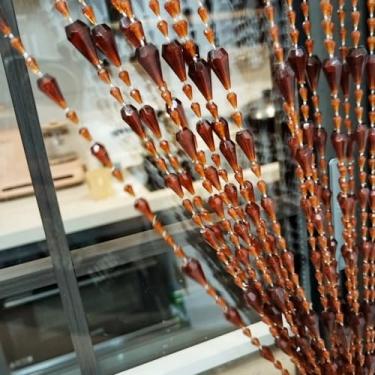 Imagem de ave split Cortina com contas de acrílico para portas penduradas com contas de cordão de borla, divisória de quarto, decoração de tela para porta, janela, sala de estar, casamento (042café, 99 cm x 199